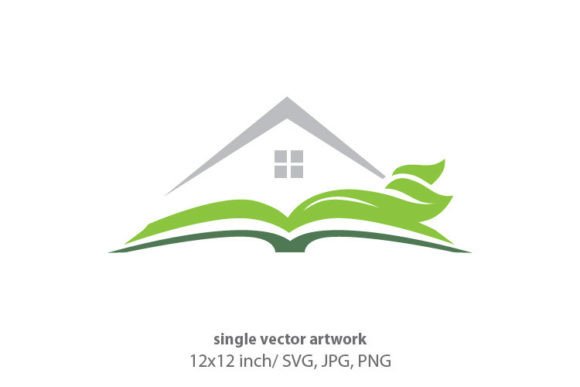 Book with House & Green Leaves Vector
