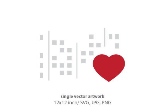 City Buildings and Red Heart Vector Art
