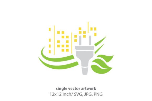 Electrical Plug, Green Leaves and City Art