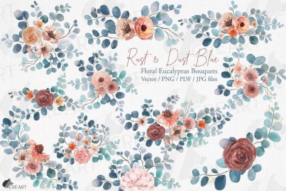 Elevating Brand Aesthetics with the Rust Dust Blue Floral Eucalyptus Bouquet Collection